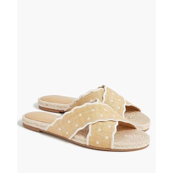 J. Crew Scalloped Polka Dot‎ Espadrille Slide Sandals Size 7 - Picture 1 of 5